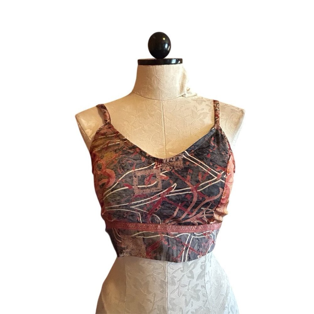 Dharma Silk Blend Crop Top with Back Ties Hippie‎ Boho Adjustable Size S/M